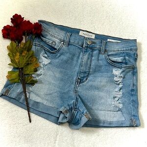 PACSUN 'The Shortie' Light Wash Distressed Jean Shorts - Size 28